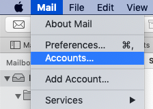 Accounts option is listed under 'Mail'